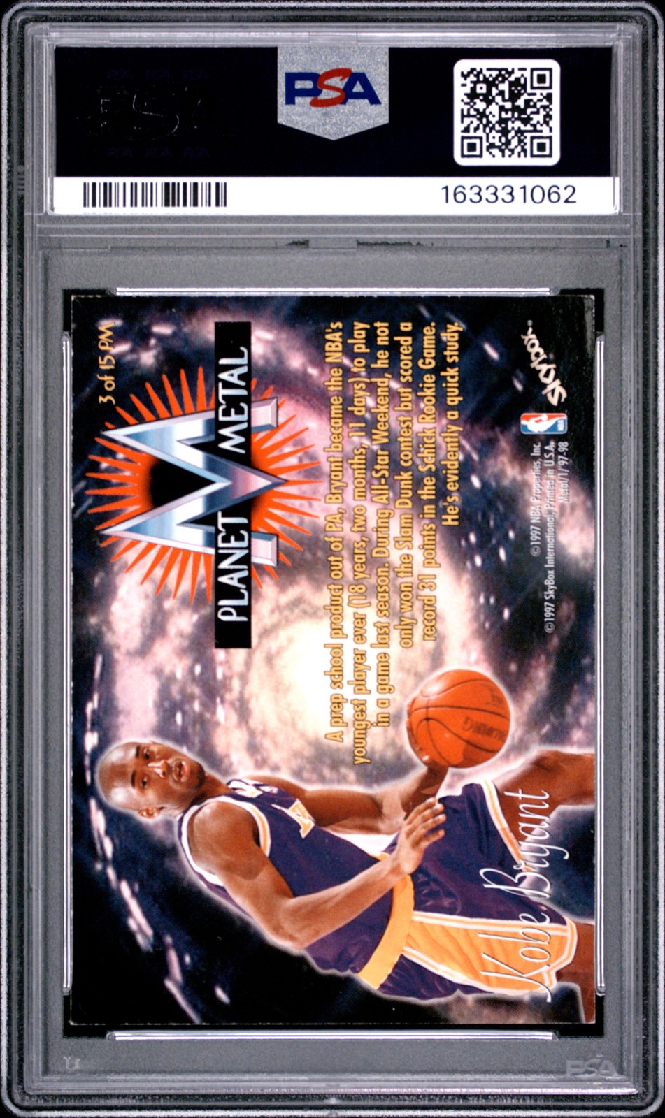 1997 METAL UNIVERSE PLANET METAL #3 KOBE BRYANT PSA 4 view 2