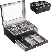 Uhrenbox Mit Glasdeckel 10 Slot Schwarz Uhrenkoffer Schmuckaufbewahrung