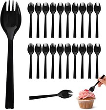 50Pcs Long Handle Plastic Spork, 6.3Inch Large Disposable Utensils, Heavy Weight