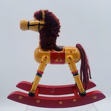 VTG Handpainted Polkadot Red Wooden Rocking Horse Pony Yarn Mane Christmas Decor