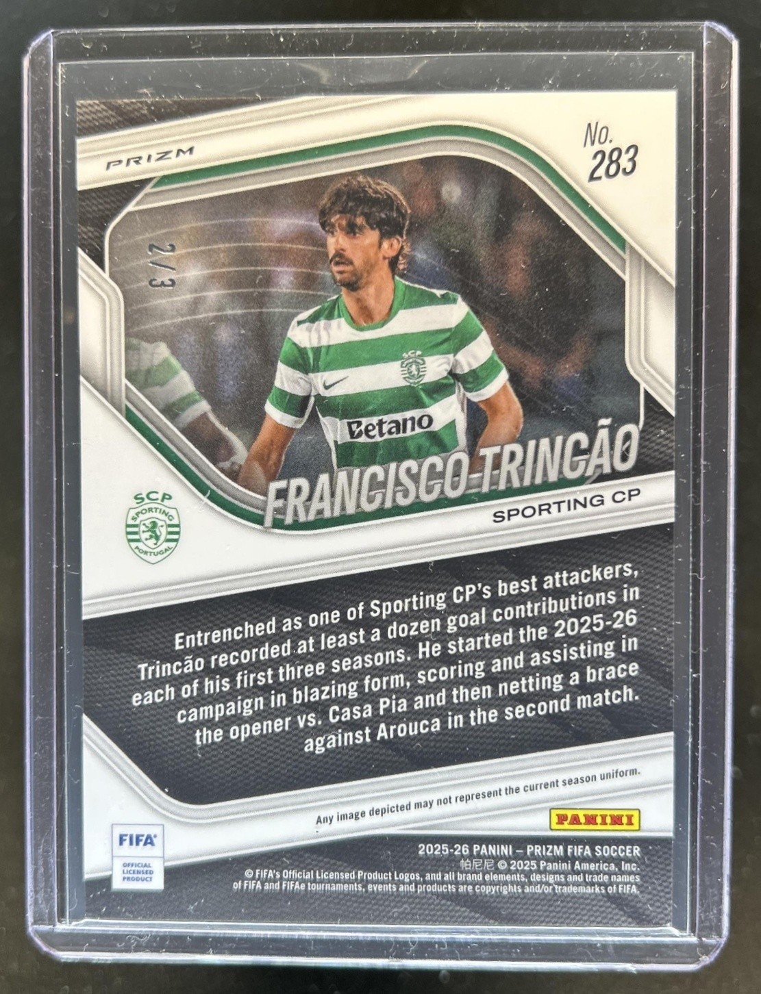 2025-26 Panini Prizm FIFA Francisco Trincao Gold Shimmer Prizm #/3 Sporting view 2