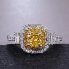 2.5 ct Cushion Cut Simulated Citrine Women Dazzling Ring 14k White Gold Plated