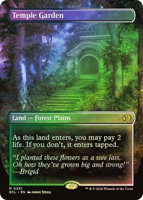 MTG FOIL Temple Garden Borderless Reversible - Lorwyn Eclipsed