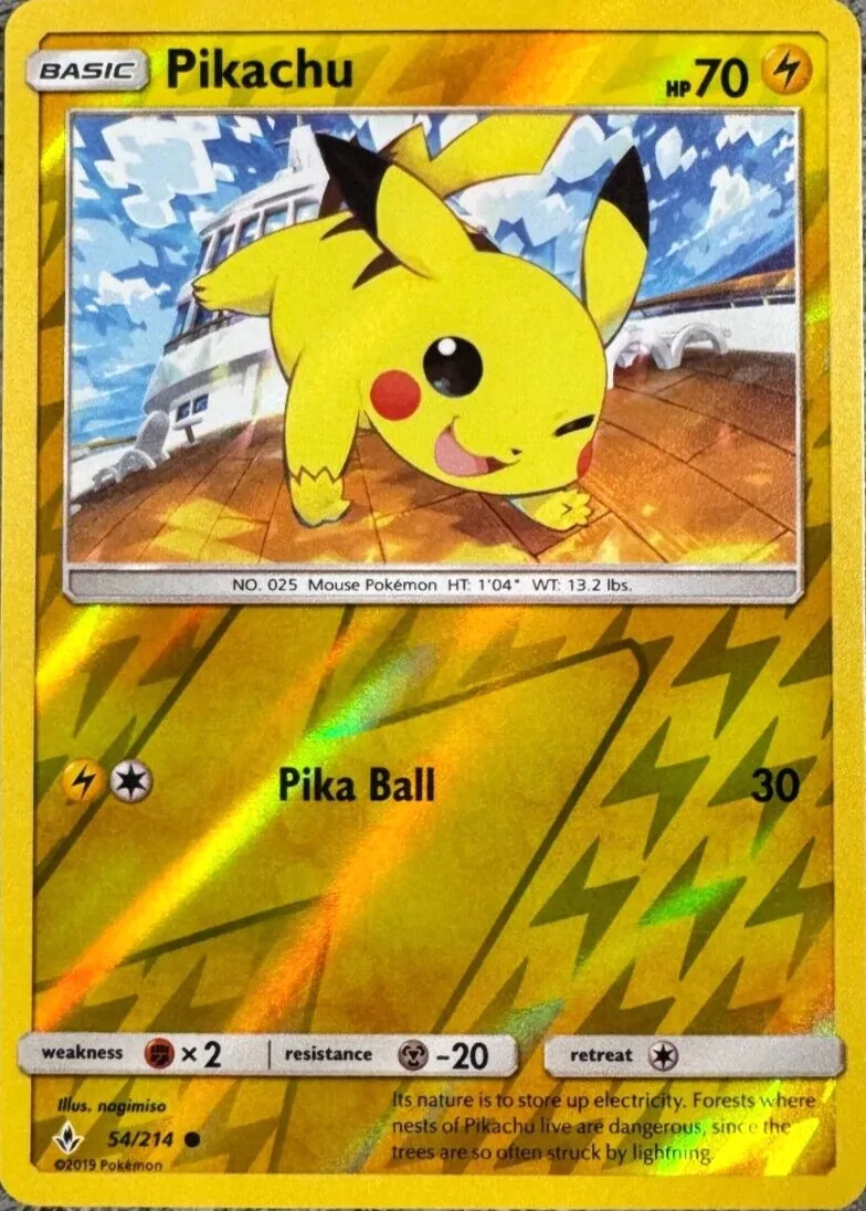POKEMON TCG Pikachu 54/214 NM SM Unbroken Bonds - Reverse Holo