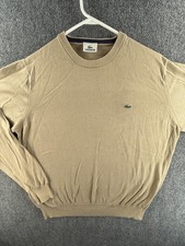 Lacoste Men Sweater Pullover Croc Logo Size 5 Large Beige Cotton Crew Neck Knit