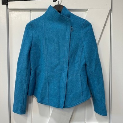 Akris Punto Womens Jacket Size 6 Blue Boiled Wool Asymmetrical Stand Collar NEW