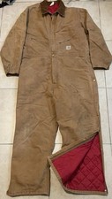 Vtg 80s Carhartt Faded Distress 100 Year Quilted Coveralls 46 USA Grunge Trucker
