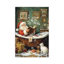 FOTRIC Santa Claus Wall Art Christmas Bathroom Canvas Print Santa Claus Readi...