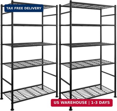 2 Pack 5 Tier Steel Shelving Units Garage Storage Rack Adjustable Shelves
