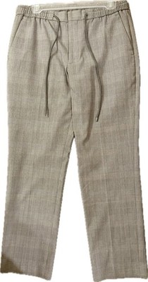 Express Slim Fit Men's Gray Plaid Linen Casual Pants Elastic Waist Size 32x30