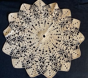 Vintage Round Handmade Large Crochet Doily Vintage 16” Off White Star Design