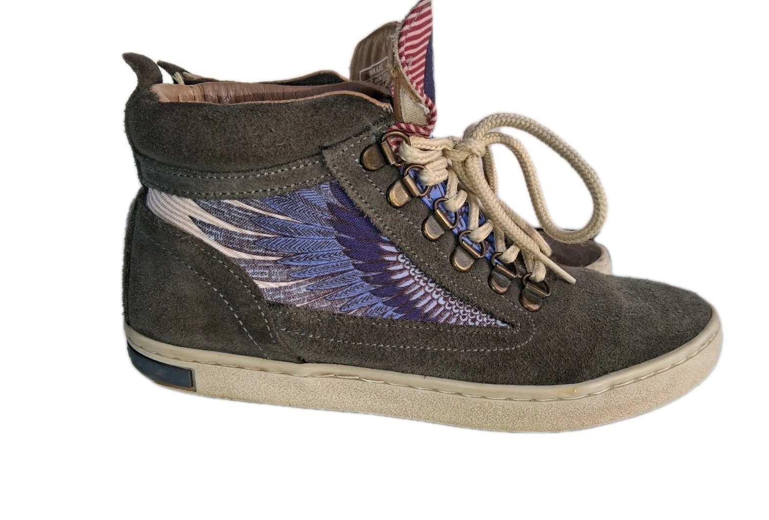 Inkka Gray Suede Camping Boots W Sz7 M Sz5 Bald Eagle Design 90s Grunge Style
