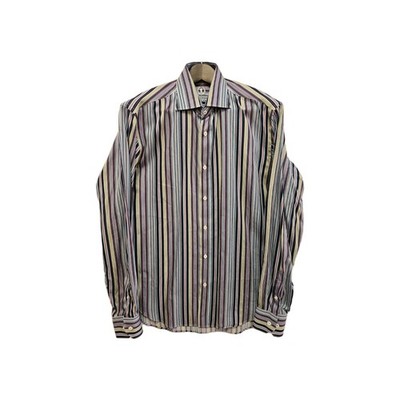 NWOT BUGATCHI UOMO Multi-Colored Striped Men's Size Lg Long Sleeve Dress Shirt