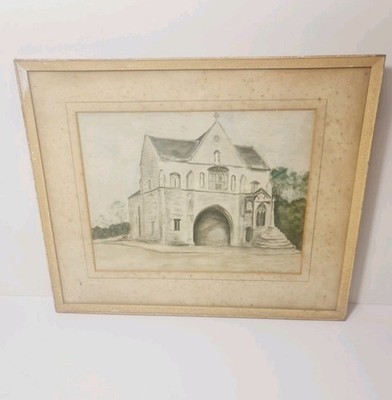 Vintage Amateur Aquarell Naive Malerei - Worksop Priorat & Torhaus