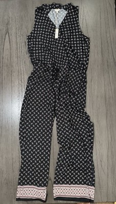 Max Studio Sleeveless Geometric Print Jersey Culotte Wide Leg Jumpsuit XL Navy