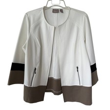 Chico's ponte blazer jacket in white with brown and black trim accents Size XL