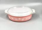 Vintage Pyrex Pink Daisy Casserole Dish 045 Oval 2 1/2 Qt w/ Pyrex 945C Lid