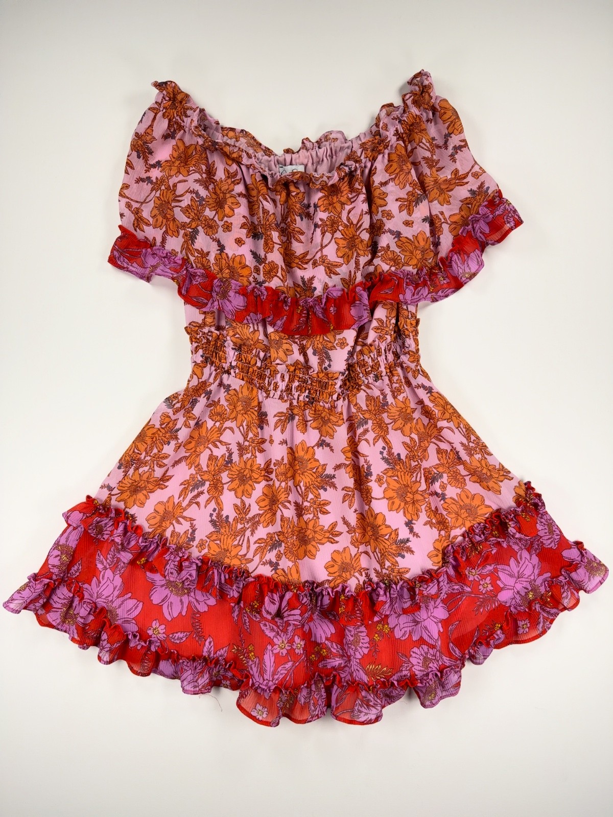 Jessica Simpson Women's Off-Shoulder Mini Dress Size XS Pink Floral Ruffle