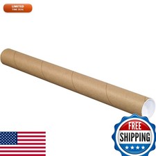 BOX USA BP2536K Mailing Tubes with Caps 2-1/2 x 36 Kraft Pack of 34