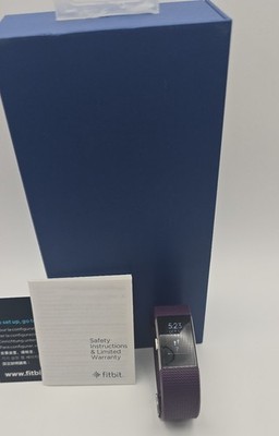Fitbit Charge 2 Fitness Tracker Purple Band w/ Charger Manual Original Box Teste