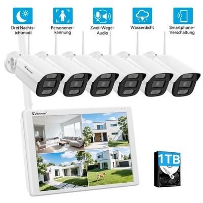 5MP FUNK WLAN Überwachungskamera Set Außen Audio 10CH 1TB NVR Metall Kamera