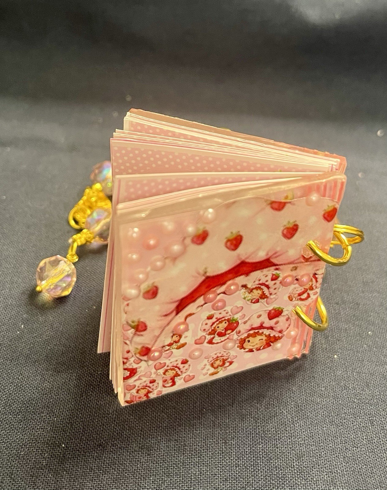 Strawberry Shortcake Mini Acrylic Journal | Crystal Bead Dangle