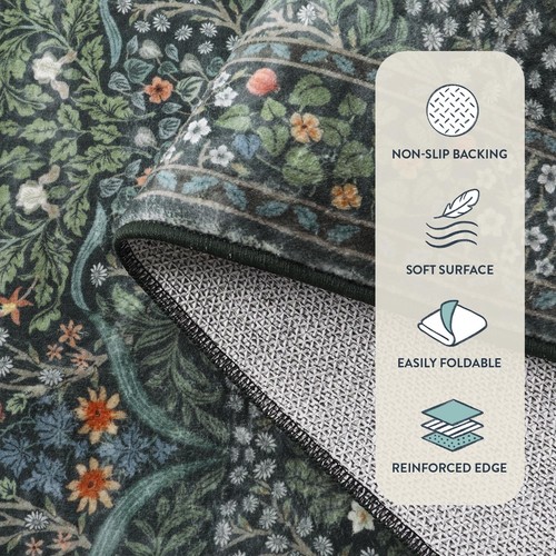 Floral Dark Green Area Rugs 5x7, Soft Washable Rugs for Living Room Bedroom, ... - Picture 6 of 7