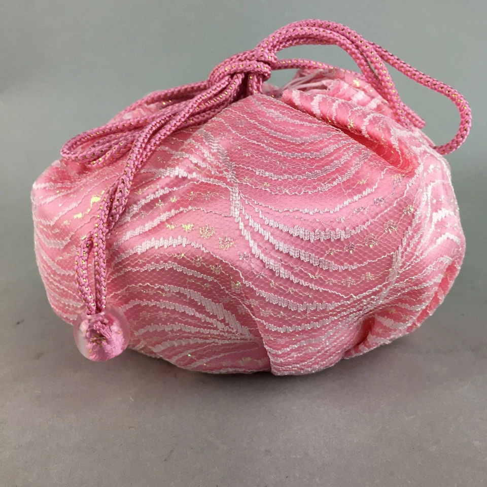 Bolso japonés con cordón de tela de colección bolsa kimono rosa satinado encaje KB16 Foto 4 de 4
