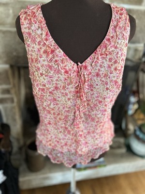 E C I New York Top 100% Silk Top V Neck Ruffles Sz L
