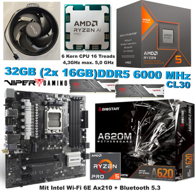 Aufrüstkit AMD Ryzen 5 PRO 8600X3D BIOSTAR A620MP-E PRO 32GB DDR5 6000MHz Bundle