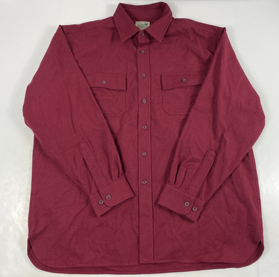 LL Bean Shirt Mens Extra Large Red Chamois Button Up Hiking Camping Rodeo Cowboy