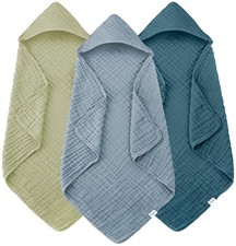 Muslin Hooded Baby Bath Towels - 3 Pack 100 Cotton Ultra-Soft Towels for New...