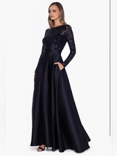 Betsy Adam Black Sequin Long Sleeve Ballgown Size 8 359