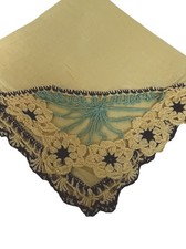 Vintage Hankie Crochet Corner Floral Yellow Cottagecore VGC