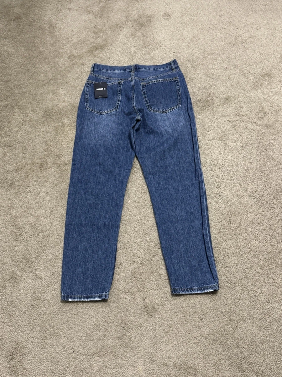 Pantalones de mezclilla Forever 21 para mujer talla mediana regular rectos desgastados azules nuevos con etiquetas C6