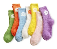 Women's Cozy Fluffy Fuzzy Socks Plush Home Slipper Socks 5678 Pairs7 Flowers