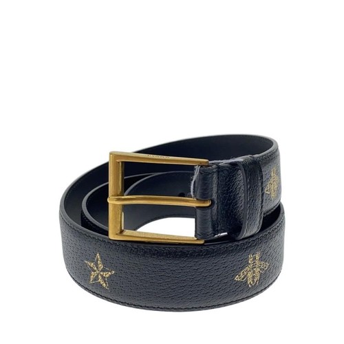 Used GUCCI◆Bee/Star/Belt/Leather/BLK/Men's/495125