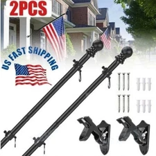 2Pcs 6FT Flag Pole Kit Heavy Duty Bracket Metal Pole With 2 Rotating Rings Black