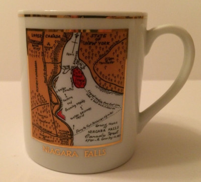 Niagara Falls Gold Map Coffee Mug Cup Goat Island Vtg Souvenir Hand Drawn Japan