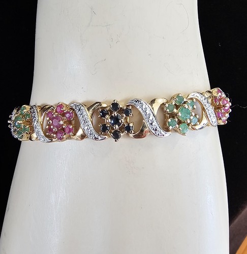 Ross-Simons Sterlingsilber Vermeil Rubin, Saphir & Diamant Tennisarmband 7,5
