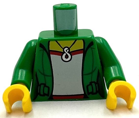 Lego Minifigure Green Jacket Torso with Red and White Shirt Open Design