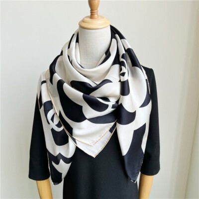 Sallys Mulberry Silk Wrap Shawl Bandanna Camellia Print Square Scarf 43''/110cm