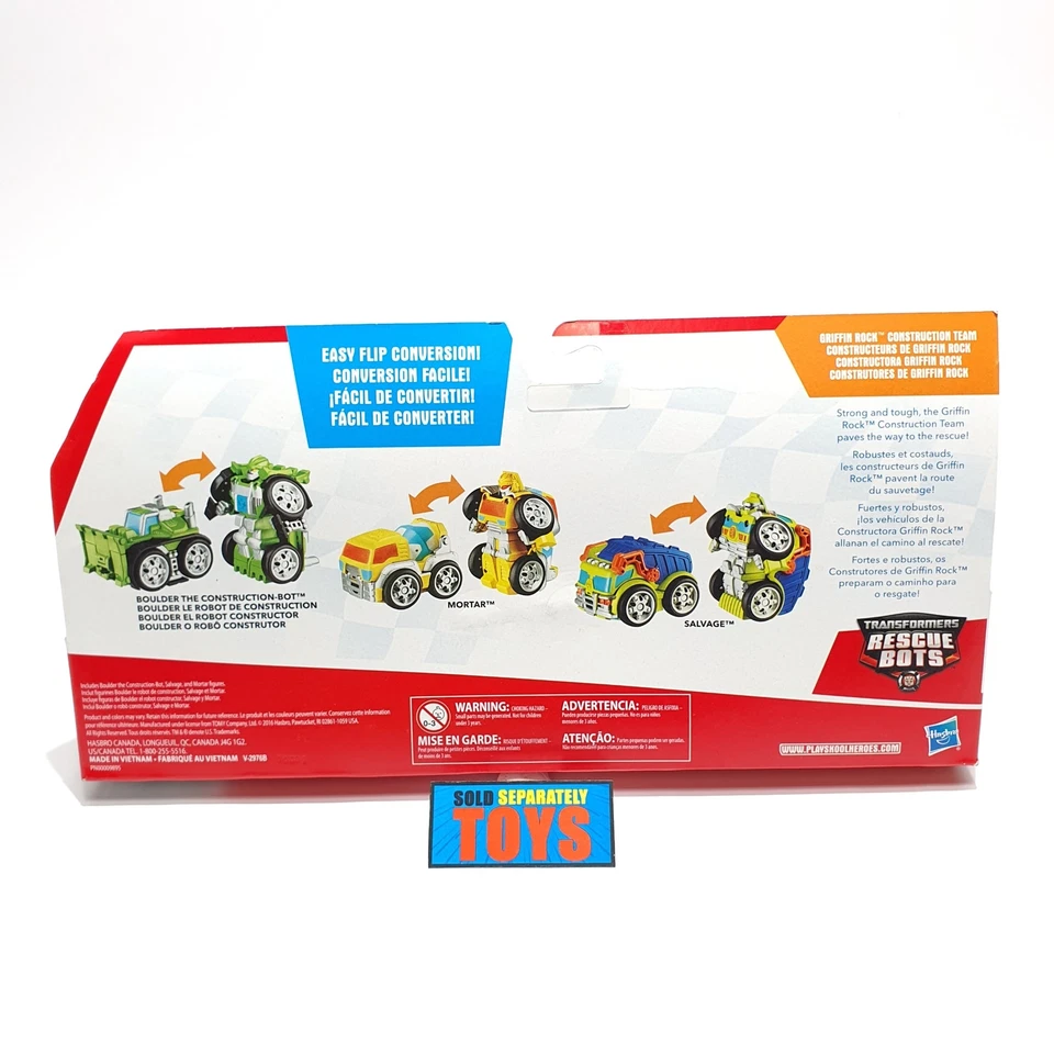 Playskool Heroe GRIFFIN ROCK CONSTRUCTION TEAM Transformer RESCUE BOT flip racer - Image 3 of 4