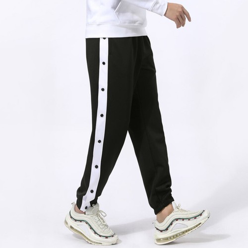 Men Elastic Waist Track Pants Leg Button Up Sports Trousers Training Warm Up - Picture 2 of 31