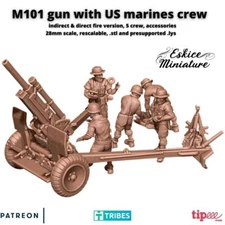 Eskice Miniatures Vietnam War US M101 Artillery Gun & Crew Bolt Action 15 28mm +