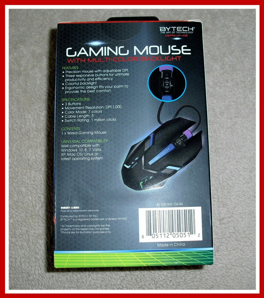  BYTECH® Gaming Mouse with Multi-color Backlight Ergonomic Wired Universal Gamer - Image 4 of 4