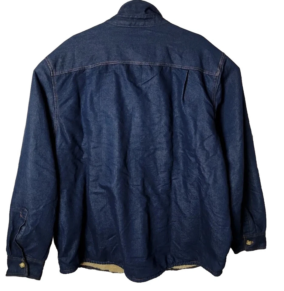 The Haband Tailgater Men XL Blue Denim Button Down Fleece Lining Jacket Shirt - Image 4 of 4