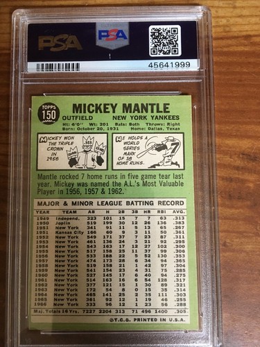 1967 Topps Mickey Mantle PSA 4 - Picture 2 of 2