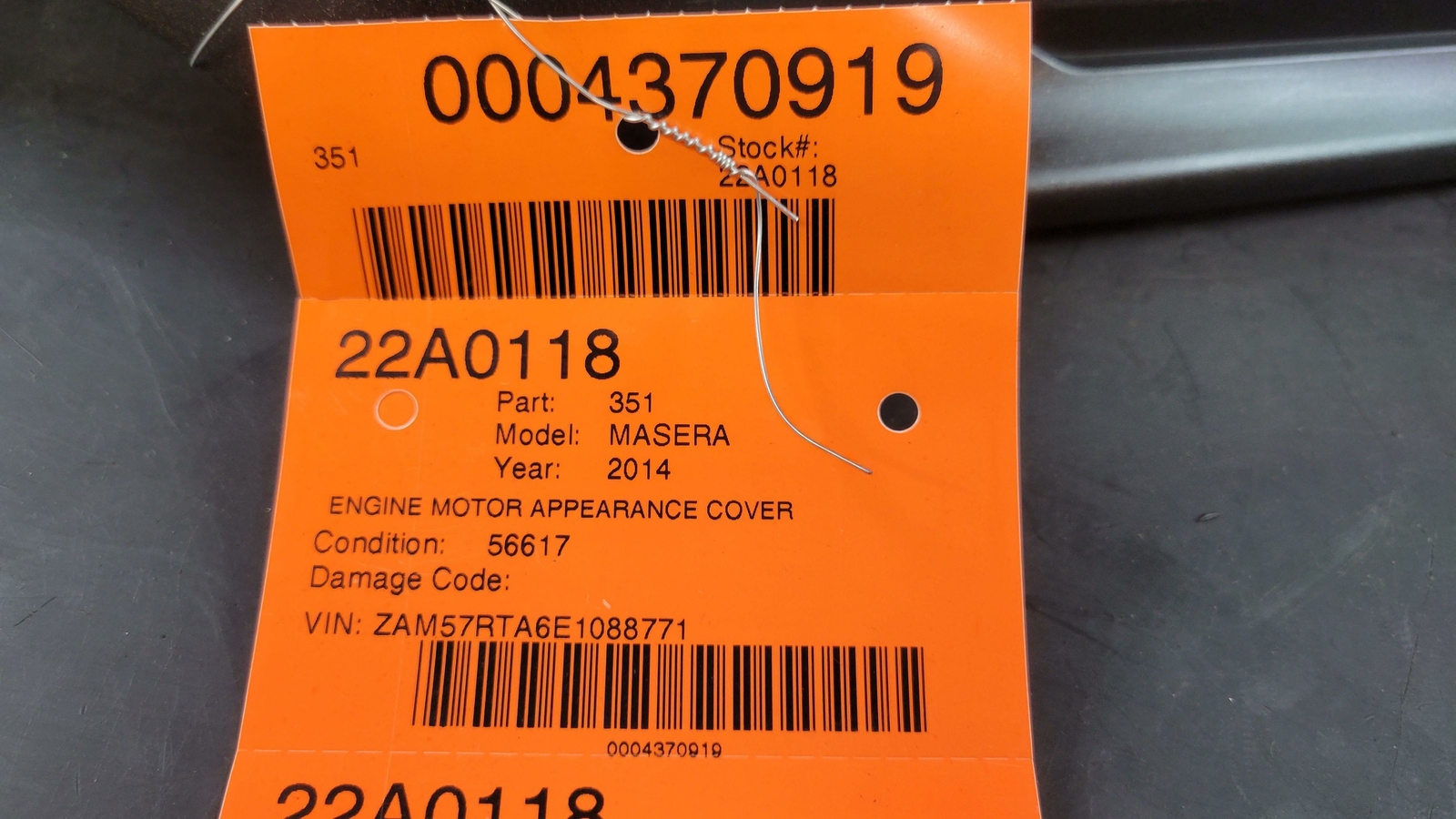 2014 MASERATI GHIBLI 3.0 ENGINE MOTOR APPEARANCE COVER