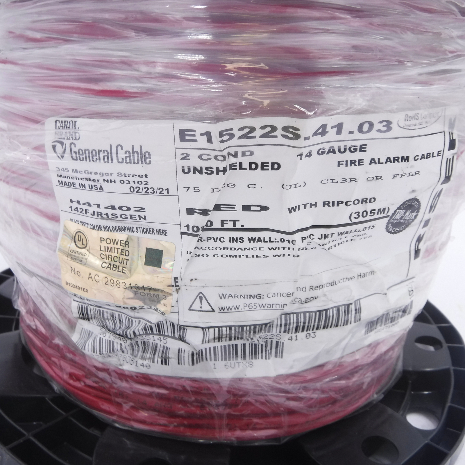 1000' Carol E1522S.41.03 FPLR Fire Alarm Cable Riser 14 AWG 2 Cond. | eBay